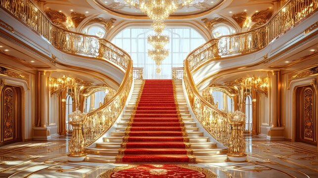 Grand Palace Staircase Red Carpet Luxury Interior Design