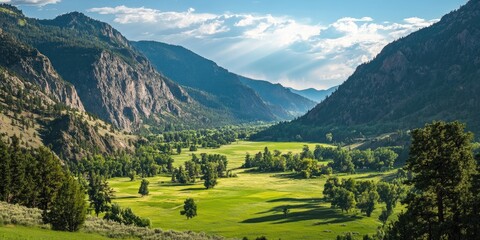 Obraz premium Mountain Valley Meadow Lush Green Landscape