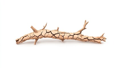 Fototapeta premium Dry, cracked branch isolated on a white background, showcasing natural textures for design use
