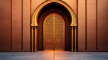Fototapeta premium Ornate Golden Archway Entrance with Intricate Patterns and Elegant Design