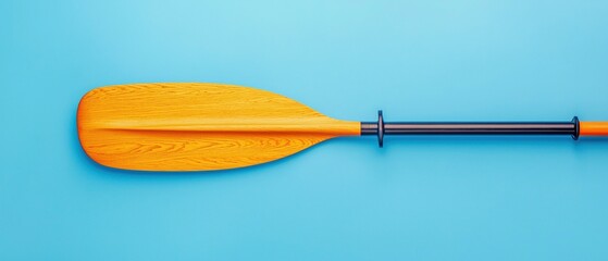 Sports Equipment Concepts. Bright orange paddle against a blue background.