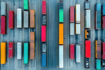 Aerial View of Colorful Shipping Containers in a Yard