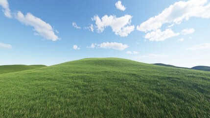Obraz premium Rolling green hills under a sunny sky, perfect for idyllic landscape design