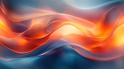 Obraz premium Abstract Flow of Orange and Blue. A mesmerizing abstract composition featuring dynamic, undulating waves of vibrant orange and cool blue hues, blending and flowing effortlessly.