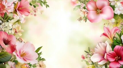 Naklejka premium Beautiful background template made of Spring flowers.