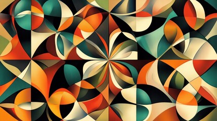 Abstract swirling geometric art, digital painting, vibrant colors, background texture, design element