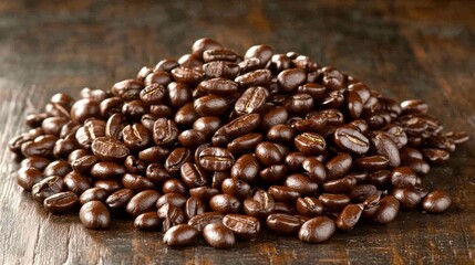 Fototapeta premium Roasted Coffee Beans On Dark Wooden Surface