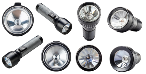 Various Flashlights and Torches in Different Designs and Sizes, isolated on transparent background