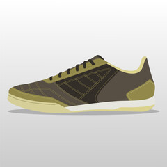 vector illustration of a stylish, low-top sneaker with a brown and olive color scheme, featuring a sleek design and detailed stitching, making it visually appealing and modern