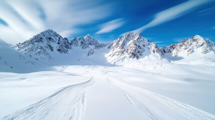 Obraz premium breathtaking snowy mountain range under clear blue sky