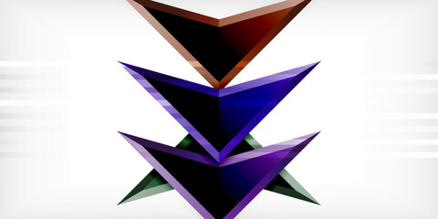 Arrows with 3d effect abstract background. Triangles on light grey backdrop