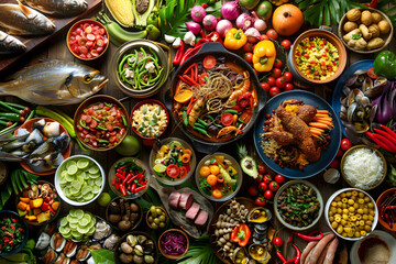 A Colorful Display of Regional Culinary Traditions: From Spicy Dishes to Seafood and Fresh Produce