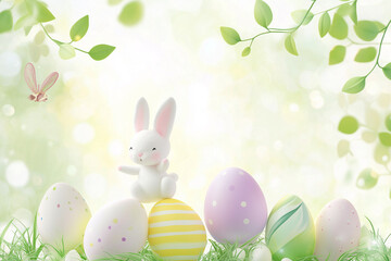 Obraz premium Adorable Easter Bunny with Decorated Eggs in a Spring Garden Setting