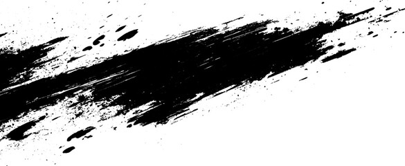 Abstract Black Paint Brush Stroke Texture with Grunge Splatter