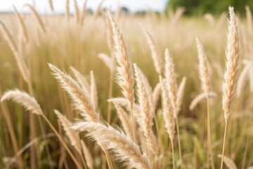 Fototapeta premium Golden wheat field with sunlit stalks swaying in a gentle breeze