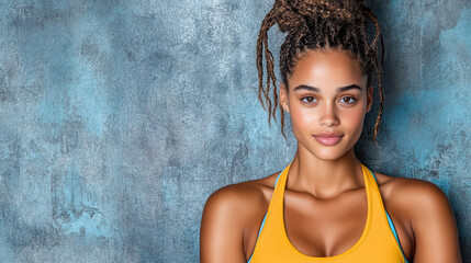 Fototapeta premium Stylish female athlete in bright sport bra against textured background