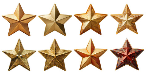Obraz premium Decorative Gold Stars with Unique Designs and Textures for Decoration, isolated on transparent background
