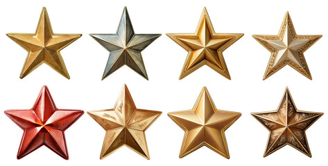 Obraz premium Collection of Decorative Stars in Various Colors and Textures, isolated on transparent background