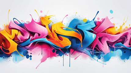 Obraz premium Bright and minimalistic street graffiti art illustration showcasing vibrant colors and abstract forms on a white background