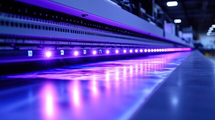 Fototapeta premium Large format printer illuminated with vibrant purple lights