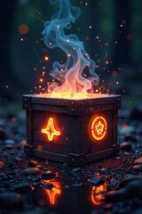 Mysterious box with glowing symbols , glows, puzzle, symbols