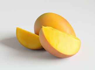 Fresh mango slices on white background
