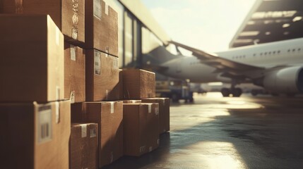 Airport cargo boxes shipping air freight global logistics