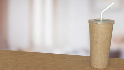 Coffee paper cup on wood Table 3d Rendering.