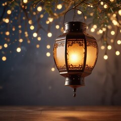 New Year greetings on a hanging lantern with sparkling lights , new year, night sky, lighting
