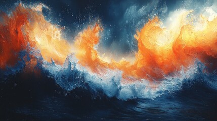 Naklejka premium Fiery Waves Crashing Ocean Abstract Art