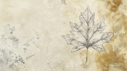 Fototapeta premium Artistic illustration of a maple leaf on a textured background with earthy tones and subtle patterns