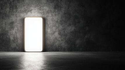 glowing rectangular light against dark textured wall