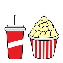 Popcorn and soda drink flat icons that can be used in food or drink and movie themed designs