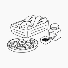 Pastry basket, food line art illustration vector