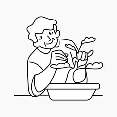 Elderly man planting doodle collage element vector