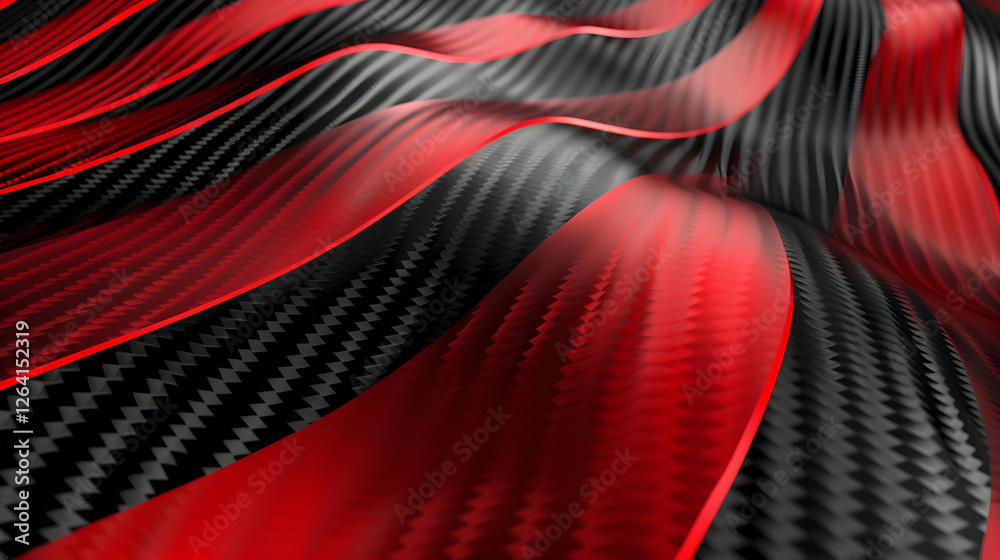 Poster abstract wavy pattern of red and black fabric creating a dynamic texture, suitable for backgrounds