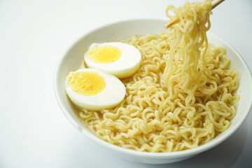 Bowl of Ramen Noodles with Boiled Eggs