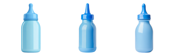 Blue Baby Bottle Collection on Transparent Isolated on transparent background