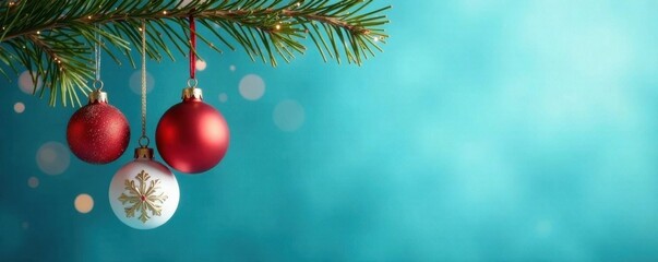 Obraz premium Ornaments hanging from a blue background, Winter, Glass Balls, Christmas