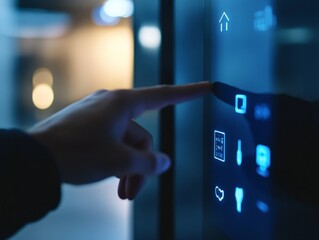 close up of finger touch Smart Home technology Panel in Home  - ai