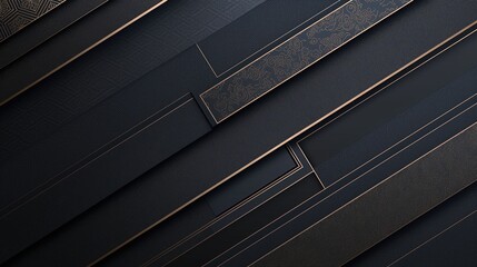 Obraz premium Dark abstract background with layered, textured rectangles, gold lines