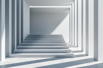 Fototapeta premium Modern Minimalist Interior with Steps and Dramatic Light Play
