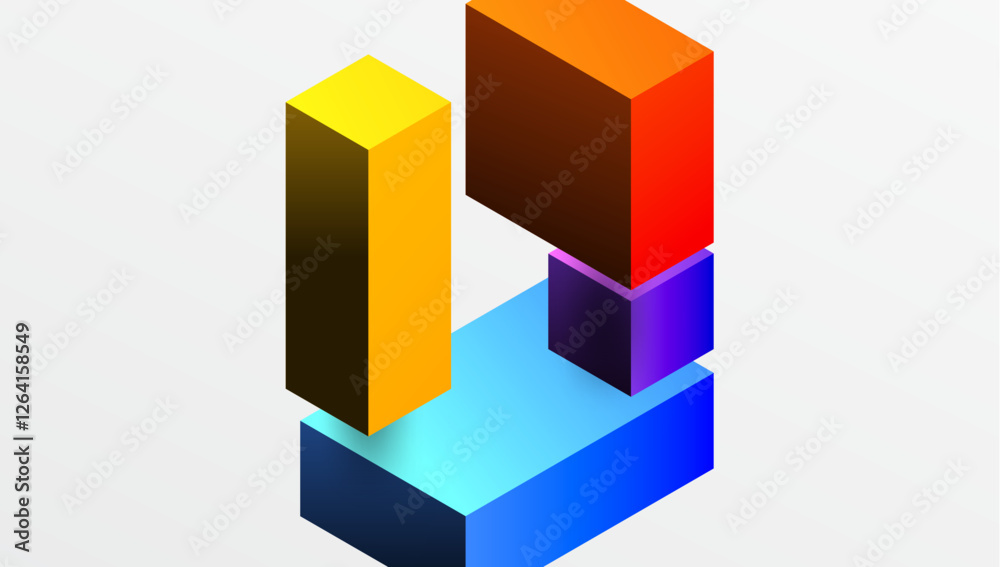 Poster Sleek abstract design featuring isometric 3D blocks in a clean, modern composition. Perfect for tech-inspired themes, with vibrant colors and geometric precision