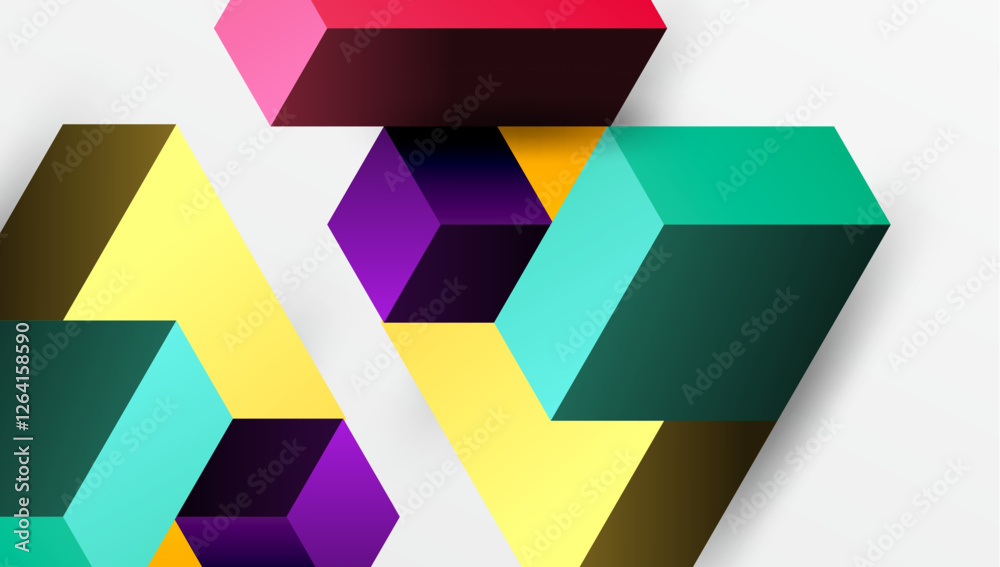 Poster Sleek abstract design featuring isometric 3D blocks in a clean, modern composition. Perfect for tech-inspired themes, with vibrant colors and geometric precision