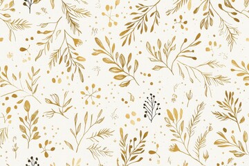 Elegant Botanical Pattern with Gold Leaves and Natural Elements