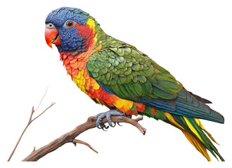 Obraz premium Colorful parrot perched on branch nature scene vibrant colors isolated on transparent background