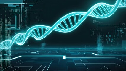 Futuristic DNA Double Helix with Digital Interface