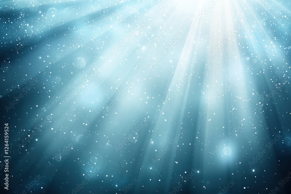 Wall mural serenity in blue with ethereal light rays and floating particles