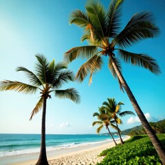 Obraz premium Palm trees swaying in the wind, palm trees, windy day, forest leaves