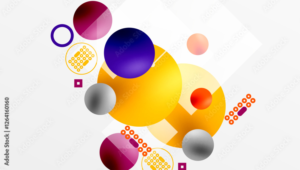 Poster Minimalistic abstract vector design, layered geometric shapes circles, squares, and triangles with soft pastel gradients and semi-transparent effects. Perfect for contemporary use